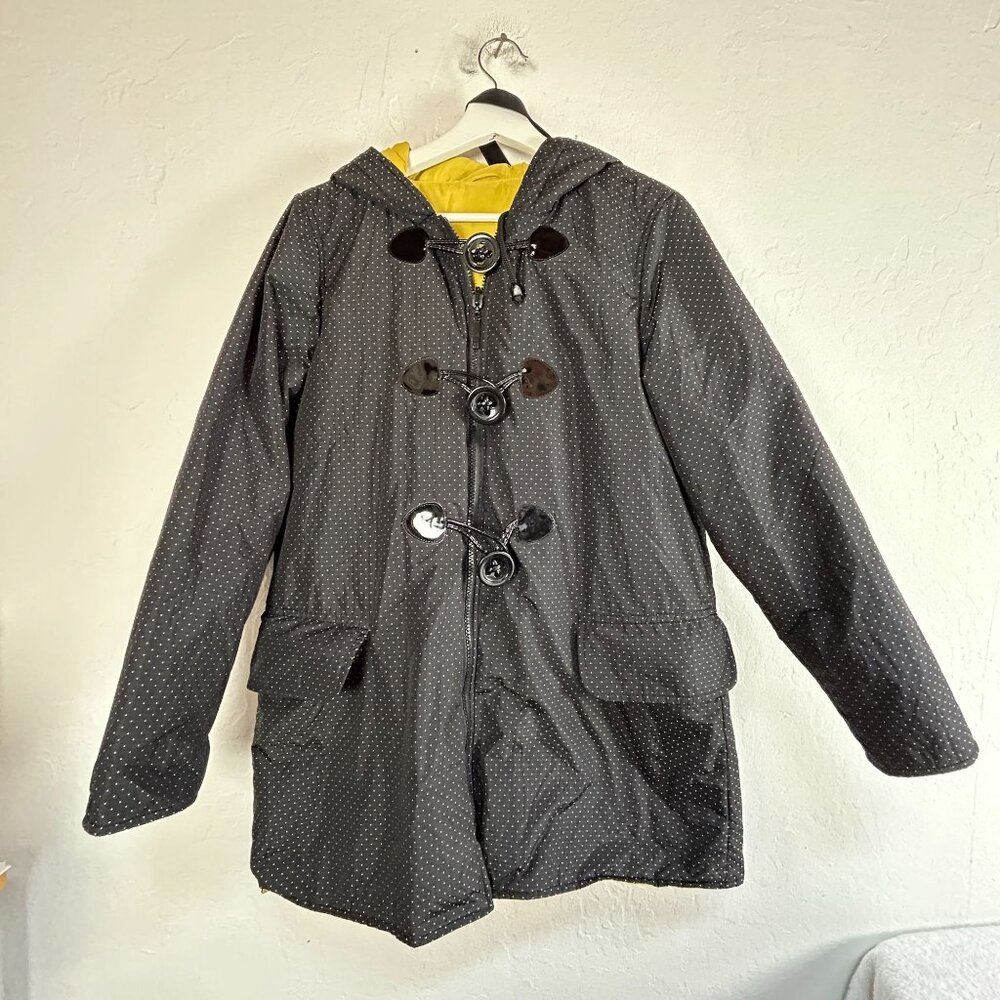 Mycra Pac One Womens Reversible Hooded Raincoat Size 0-P Polka Dot Toggle Front